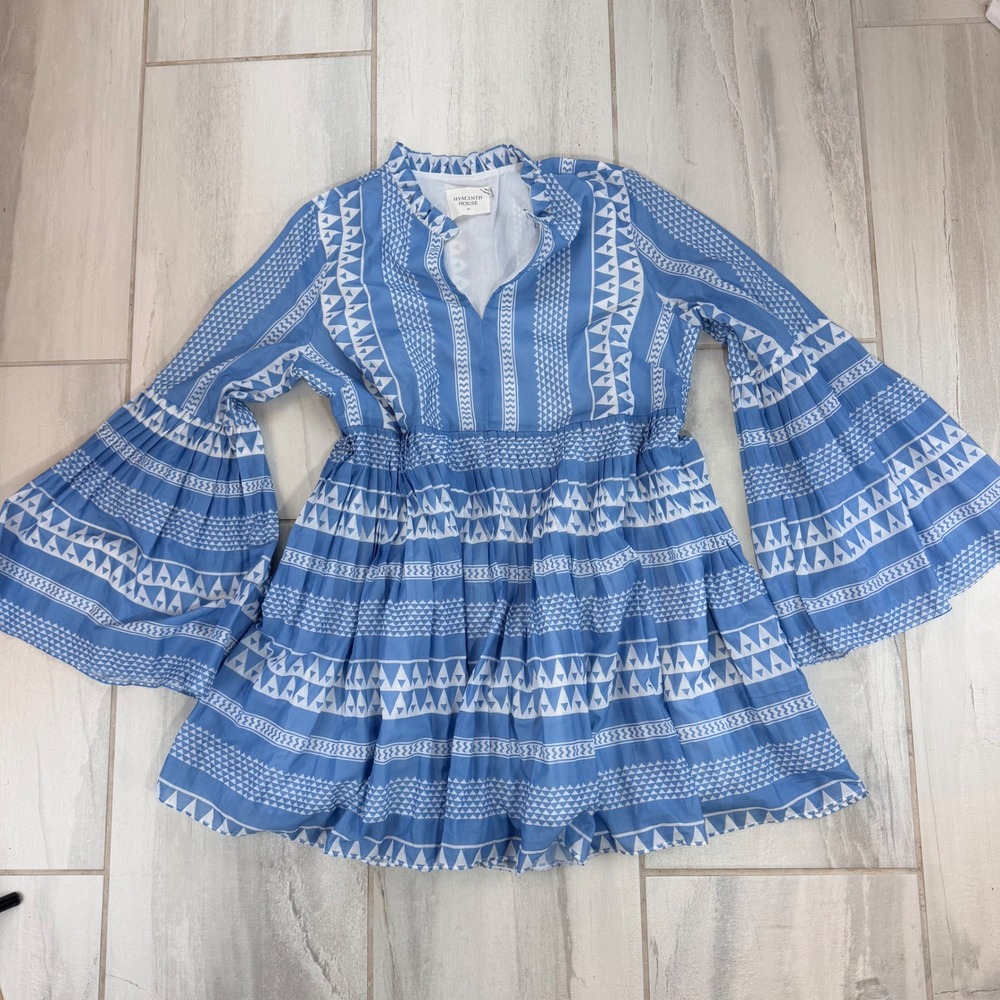 Hyacinth House Blue White Geometric Bell Sleeve Mini Dress XL MM057D